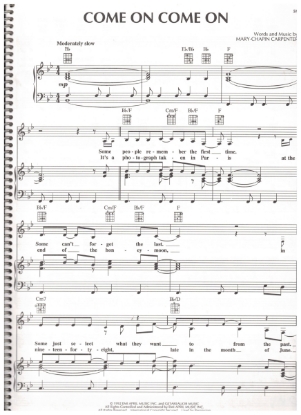 Picture of Come On Come On, written & recorded by Mary-Chapin Carpenter, sheet music