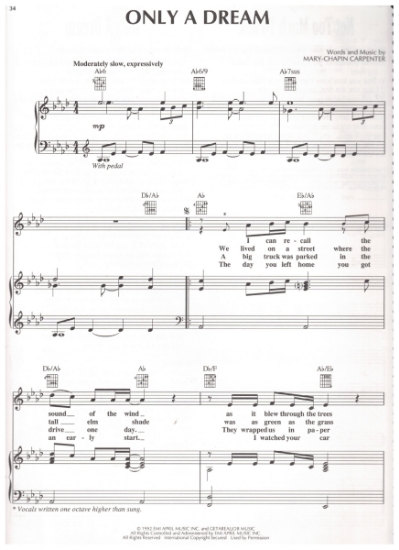 Picture of Only a Dream, written & recorded by Mary-Chapin Carpenter, sheet music