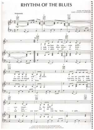 Picture of Rhythm of the Blues, written & recorded by Mary-Chapin Carpenter, sheet music