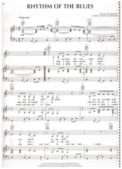 Picture of Rhythm of the Blues, written & recorded by Mary-Chapin Carpenter, sheet music