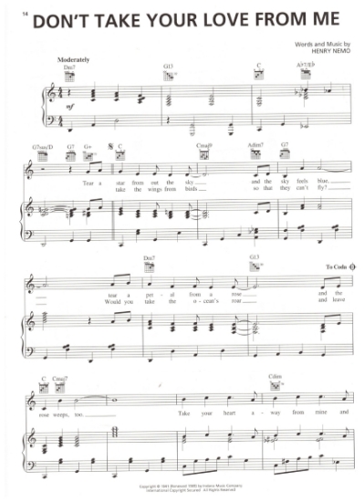 Picture of Don't Take Your Love From Me. Henry Nemo, recorded by Doris Day, sheet music