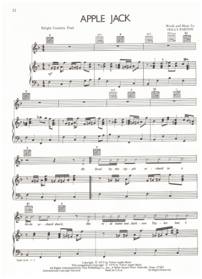 Picture of Apple Jack, written & recorded by Dolly Parton, pdf copy