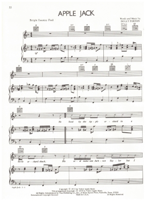 Picture of Apple Jack, written & recorded by Dolly Parton, sheet music