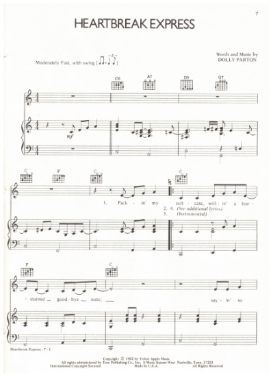 Picture of Heartbreak Express, written & recorded by Dolly Parton, sheet music