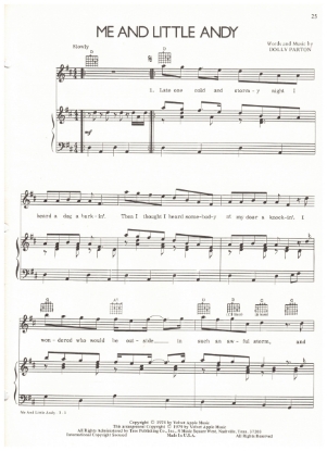 Picture of Me And Little Andy, written & recorded by Dolly Parton, sheet music