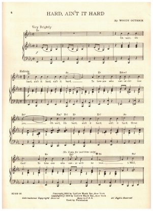 Picture of Hard Ain't It Hard, Woody Guthrie, recorded by The Kingston Trio, sheet music