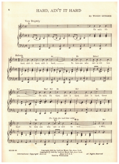 Picture of Hard Ain't It Hard, Woody Guthrie, recorded by The Kingston Trio, sheet music