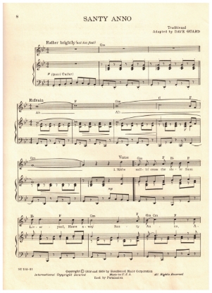 Picture of Santy Anno, traditional arr. Dave Guard, recorded by The Kingston Trio, sheet music