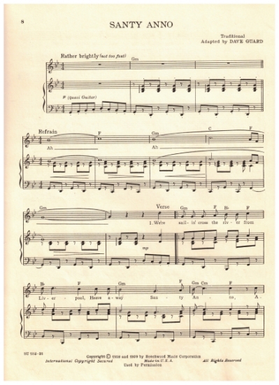 Picture of Santy Anno, traditional arr. Dave Guard, recorded by The Kingston Trio, sheet music