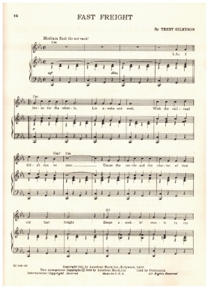 Picture of Fast Freight, Terry Gilkyson, recorded by The Kingston Trio, pdf copy 
