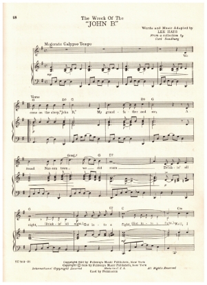 Picture of The Wreck of the John B., Carl Sandburg & Lee Hays, recorded by The Kingston Trio, pdf copy 