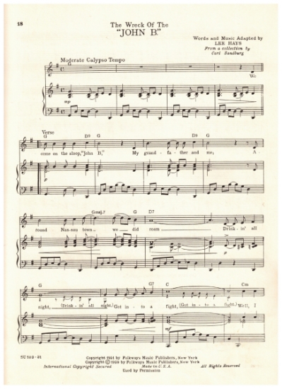 Picture of The Wreck of the John B., Carl Sandburg & Lee Hays, recorded by The Kingston Trio, pdf copy 