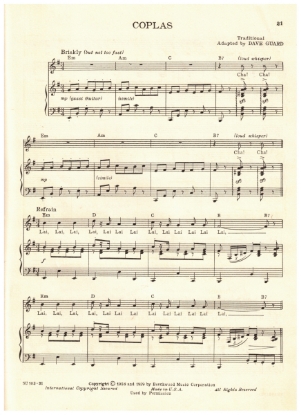 Picture of Coplas, traditional arr. Dave Guard, recorded by The Kingston Trio, sheet music