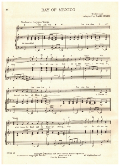 Picture of Bay of Mexico, traditional arr. Dave Guard, recorded by The Kingston Trio, sheet music