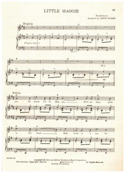 Picture of Little Maggie, traditional arr. Dave Guard, recorded by The Kingston Trio, sheet music