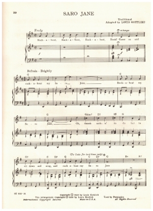 Picture of Saro Jane, traditional adapted by Louis Gottlieb, recorded by The Kingston Trio, pdf copy 