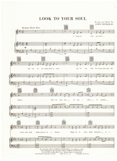 Picture of Look to Your Soul, James Hendricks, recorded by Johnny Rivers; The Lettermen, sheet music