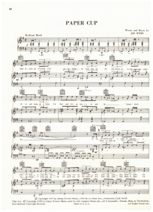 Picture of Paper Cup, Jim Webb, recorded by The Fifth Dimension, sheet music