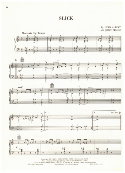 Picture of Slick, Herb Alpert & John Pisano, recorded by The Tijuana Brass, sheet music