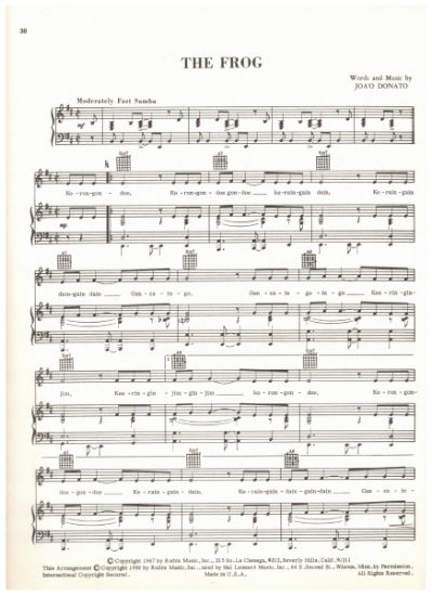 Picture of The Frog, written & recorded by Joa'o Donato, sheet music