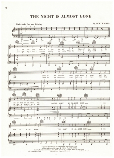 Picture of The Night is Almost Gone, Jack Walker, recorded by The Delicate Balance, sheet music