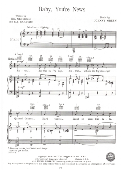 Picture of Baby You're News, Ira Gershwin/ E. Y. Harburg/ Johnny Green, sheet music