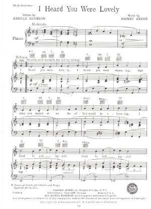Picture of I Heard You Were Lovely, from "Hi-Ya Gentlemen", Harold Adamson & Johnny Green, sheet music