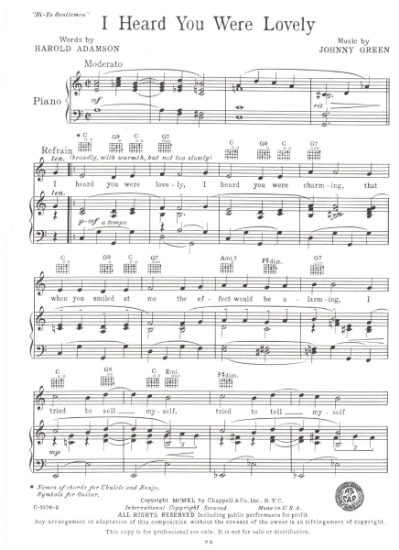 Picture of I Heard You Were Lovely, from "Hi-Ya Gentlemen", Harold Adamson & Johnny Green, sheet music