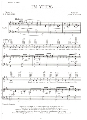 Picture of I'm Yours, from "Leave It To Lester", E. Y. Harburg & John W. Green, sheet music