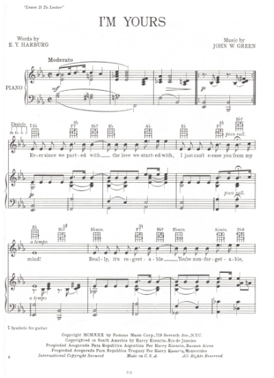 Picture of I'm Yours, from "Leave It To Lester", E. Y. Harburg & John W. Green, sheet music