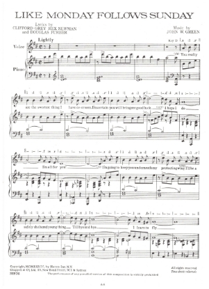 Picture of Like Monday Follows Sunday, Clifford Grey/ Rex Newman/ Douglas Furber/ John W. Green, sheet music