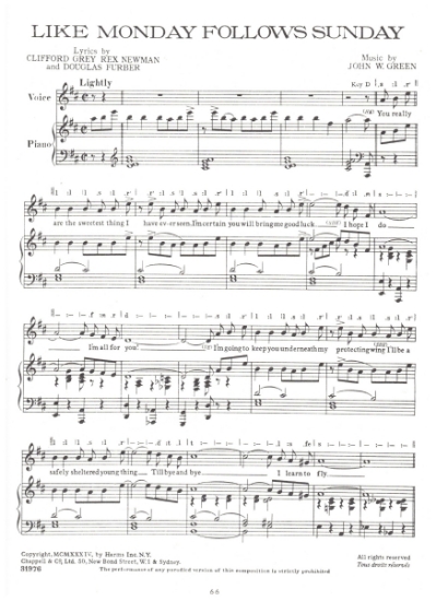 Picture of Like Monday Follows Sunday, Clifford Grey/ Rex Newman/ Douglas Furber/ John W. Green, sheet music