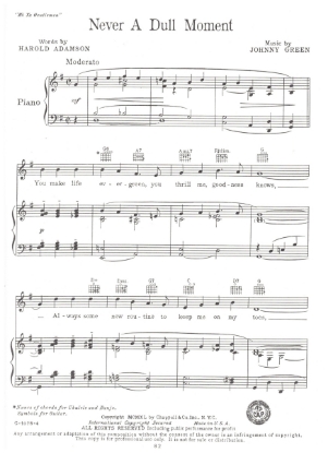 Picture of Never a Dull Moment, from "Hi-Ya Gentlemen", Harold Adamson & Johnny Green, sheet music