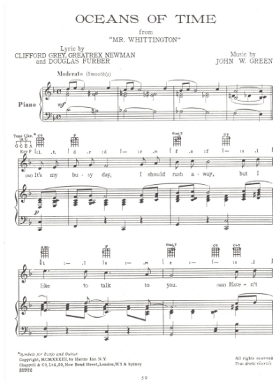 Picture of Oceans of Time, from MC "Mr. Whittington", Clifford Grey/ Greatrex Newman/ Douglas Furger/ John. W. Green, sheet music