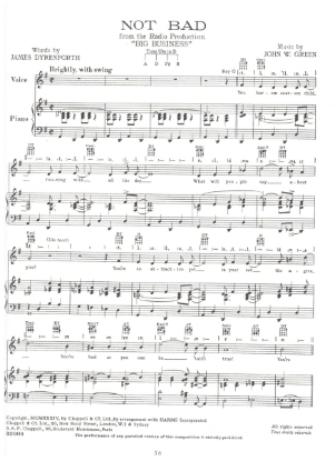 Picture of Not Bad, from radio show "Big Business", James Dyrenforth & John. W. Green, sheet music