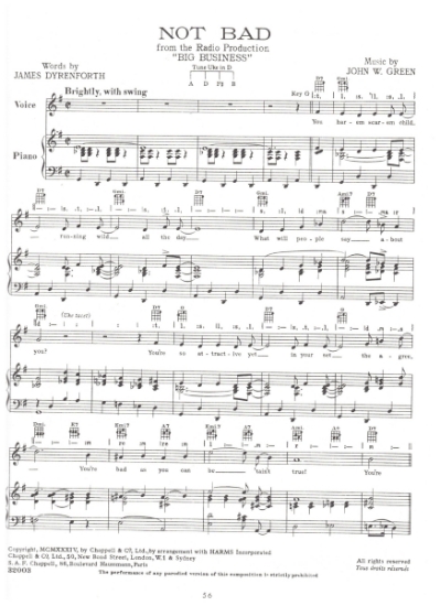 Picture of Not Bad, from radio show "Big Business", James Dyrenforth & John. W. Green, sheet music