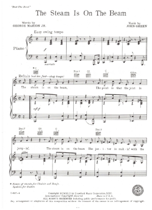 Picture of The Steam iIs On the  Beam, from "Beat the Band", George Marion Jr. & John Green, sheet music
