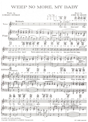 Picture of Weep No More My Baby, Edward Heyman & John W. Green, sheet music