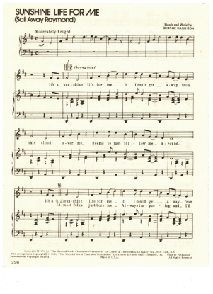 Picture of Sunshine Life For Me (Sail Away Raymond), written & recorded by George Harrison, sheet music