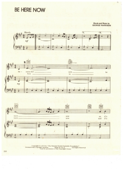 Picture of Be Here Now, written & recorded by George Harrison, sheet music
