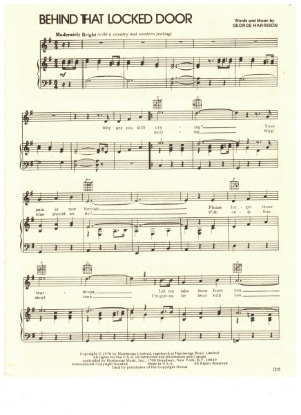 Picture of Behind That Locked Door, written & recorded by George Harrison, sheet music