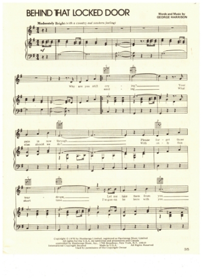 Picture of Behind That Locked Door, written & recorded by George Harrison, sheet music