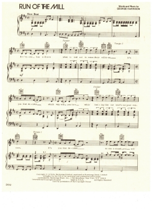 Picture of Run of the Mill, written & recorded by George Harrison, sheet music