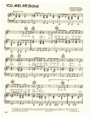 Picture of You And Me (Babe), Mal Evans & George Harrison, sheet music