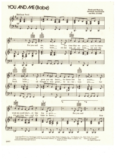Picture of You And Me (Babe), Mal Evans & George Harrison, sheet music