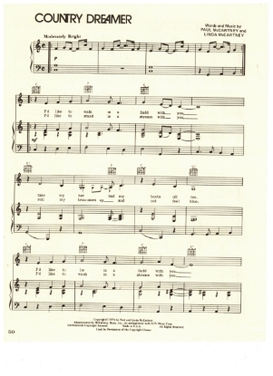 Picture of Country Dreamer, Paul & Linda McCartney, recorded by Wings, sheet music