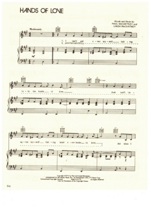 Picture of Hands of Love, Paul & Linda McCartney, recorded by Wings, sheet music