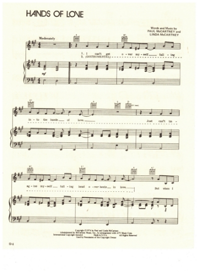 Picture of Hands of Love, Paul & Linda McCartney, recorded by Wings, sheet music