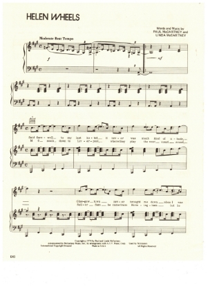 Picture of Helen Wheels, Paul & Linda McCartney, recorded by Wings, sheet music