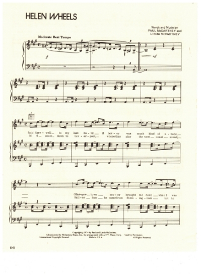Picture of Helen Wheels, Paul & Linda McCartney, recorded by Wings, sheet music